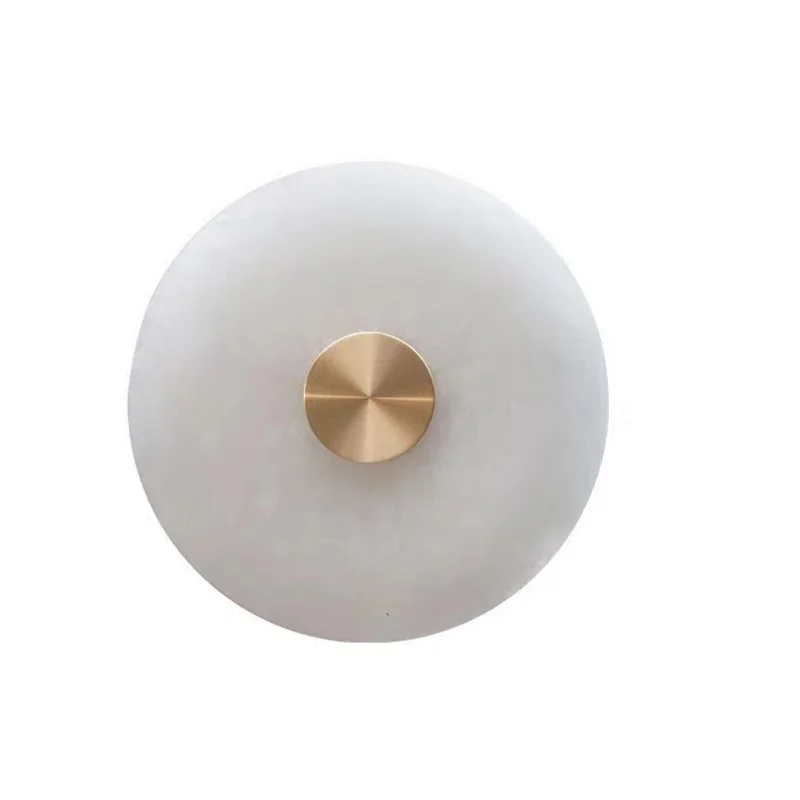 Modern Natural Marble Wall Lamp Golden Round LED Wall Sconce Livingroom TV Bedroom Bedside Corridor Art Room Decor Lights 3000K