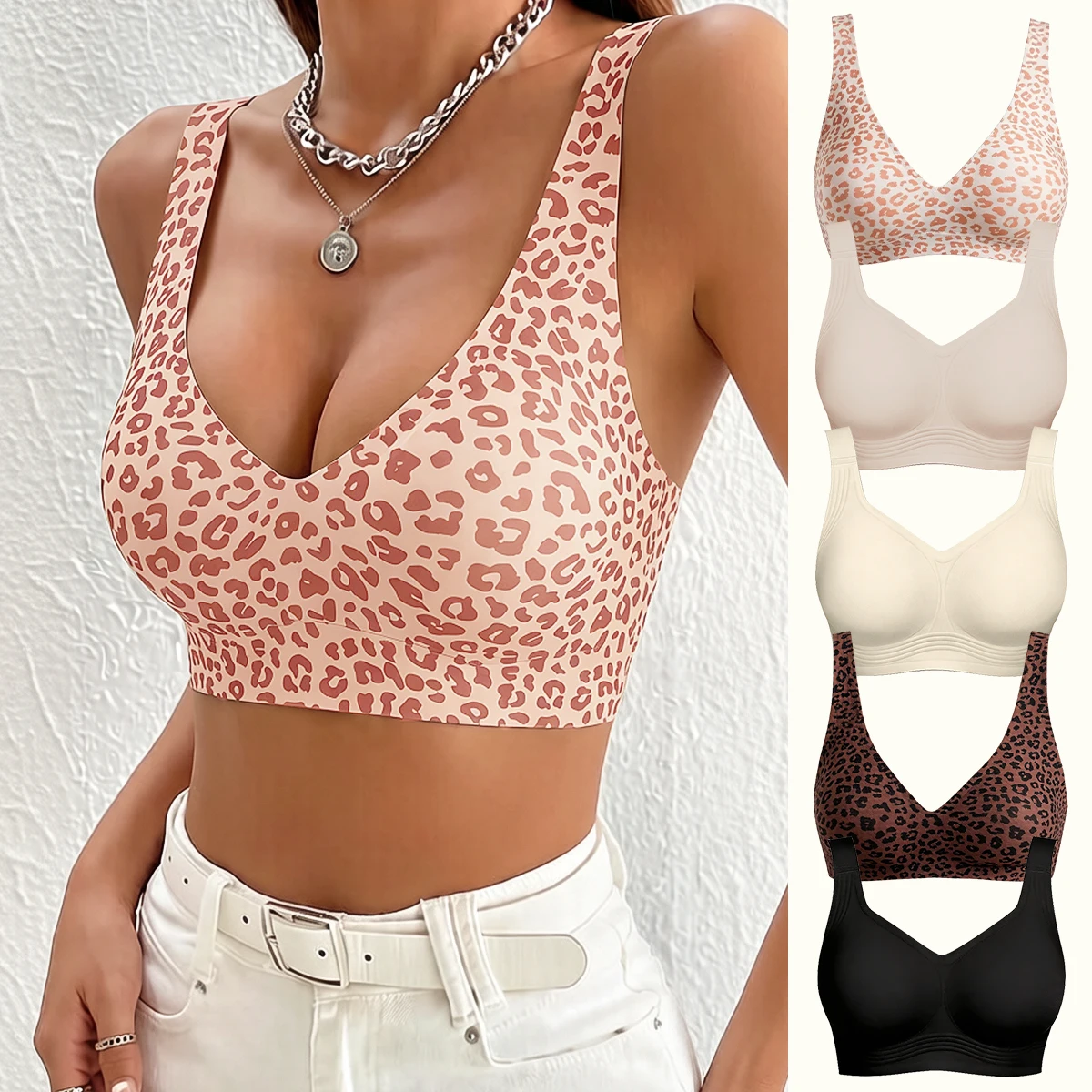 Bralette Wireless Soft - 1 ชิ้นเสื้อชั้นในไร้สายลายเสือดาวแบบไร้รอยต่อ, บราเล็ตแบบดันทรงเต็มตัว, คัพบางนุ่มระบายอากาศได้ดีป้องกันการหย่อนคล้อยสำหรับเล่นโยคะทุกวัน