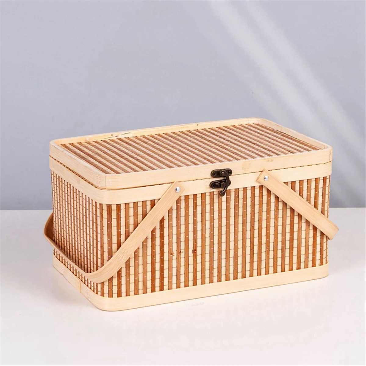 Woven Baskets Large Bamboo Portable Picnic Fruits Natural Holder Lid Bread Zongzi Organizer