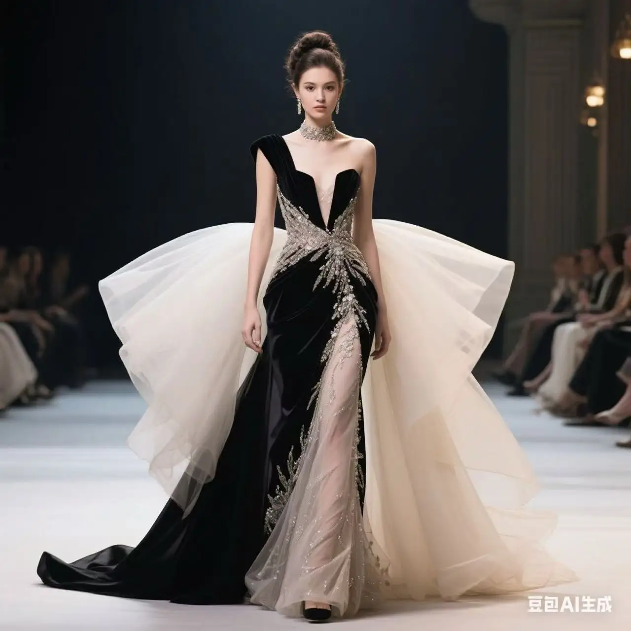 فستان سهرة رسمي أسود فاخر مطرز فستان حفلة موسيقية فتحة عالية قطار عميق على شكل حرف V فساتين حفلات سباركلي مخصصة