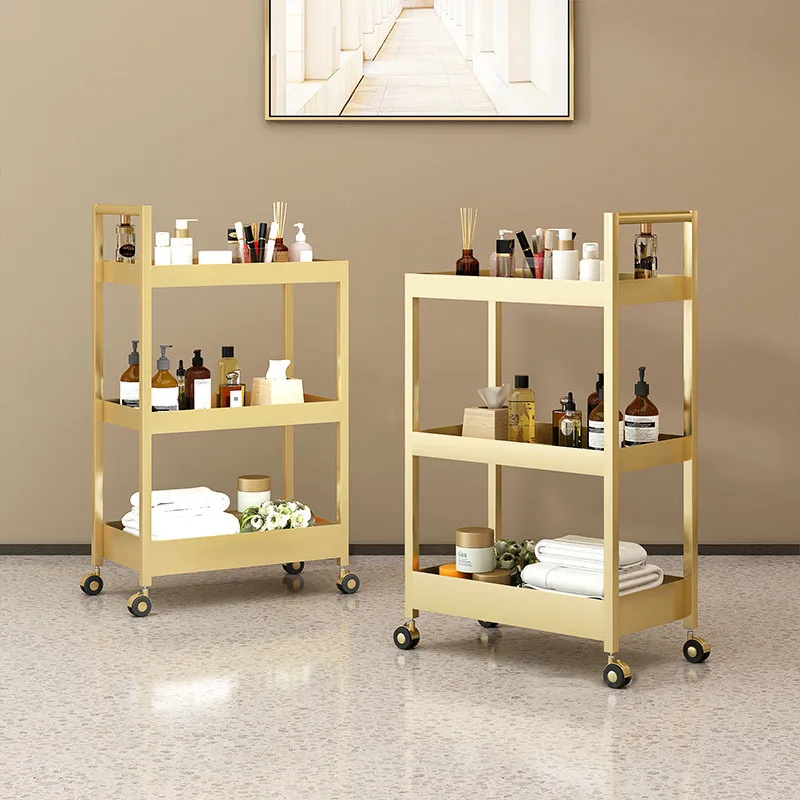 Luxury Golden Salon Trolleys with Wheels Home Salon Furniture Beauty Salon Tool Trolley Minimalist Iron Art Storage Rack A