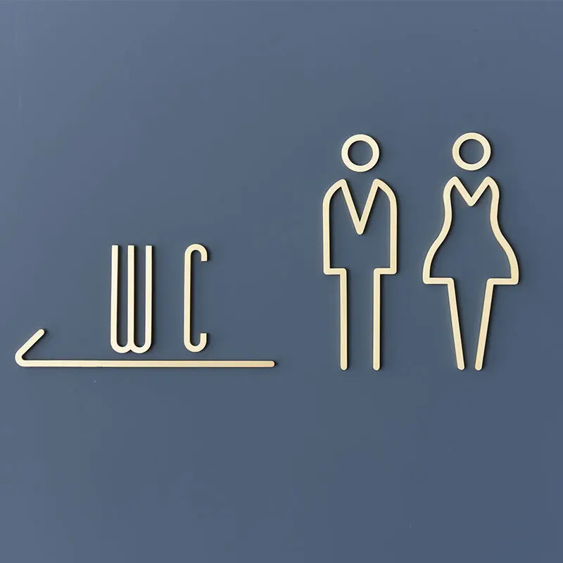 Solid Brass Toilet Identification Creative Bathroom Logos Three-dimensional Toilet Door Men's and Women's Signs Prompt Signs