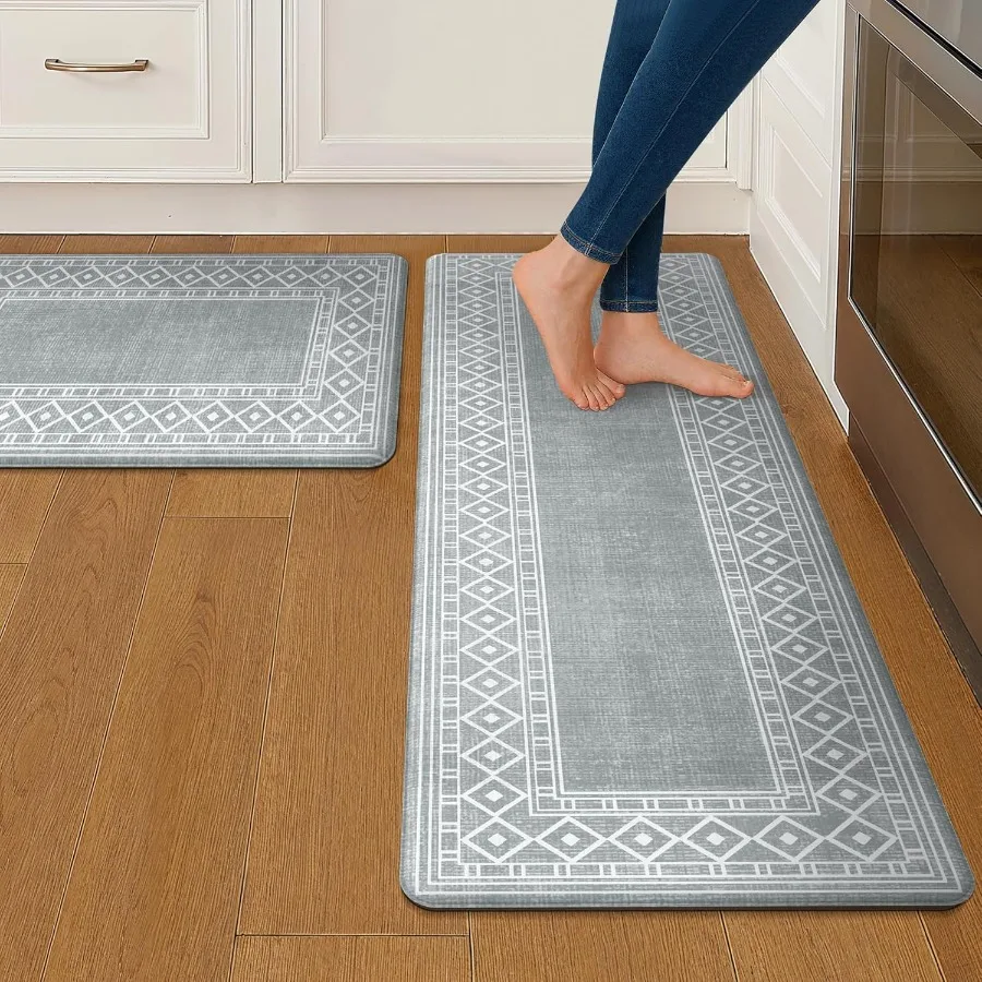 

Kitchen Mats for Floor 2 PCS Cushioned AntiFatigue Geometric Waterproof Kitchen Rugs Non Slip Washable Comfort Standing Mat Rug