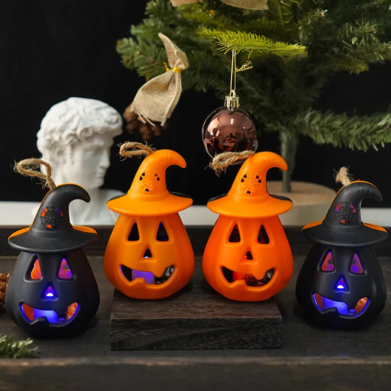 Halloween Pumpkin Skull Lantern Battery Powered Portable LED Night Light Kids Room Decor Desk Lamps Spooky Gift for Boys Girls