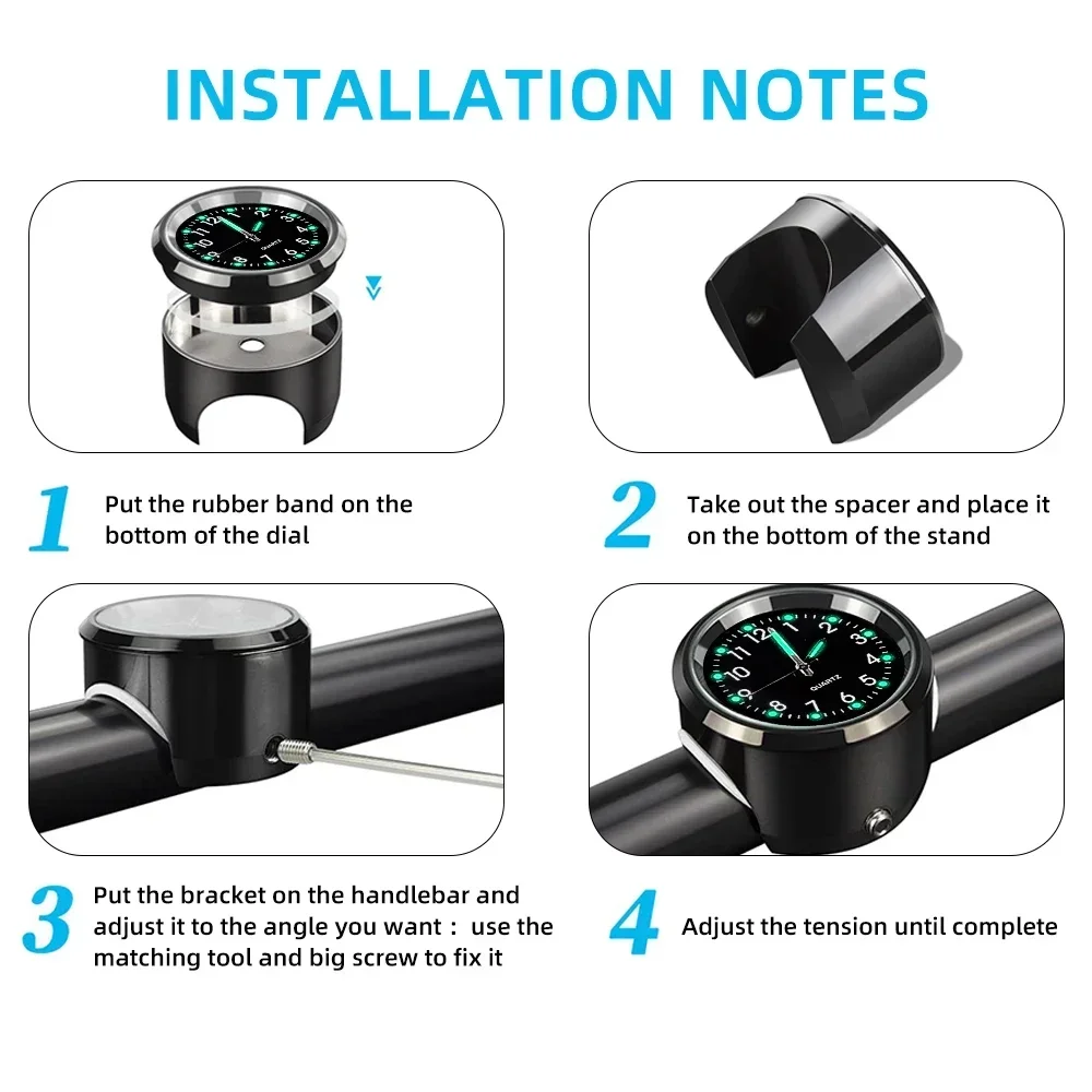 Motorcycle Handlebar Clock Durable Stainless Steel Refit Night Vision Waterproof Shockproof Buckle Motobike Bicycle Watch view 5