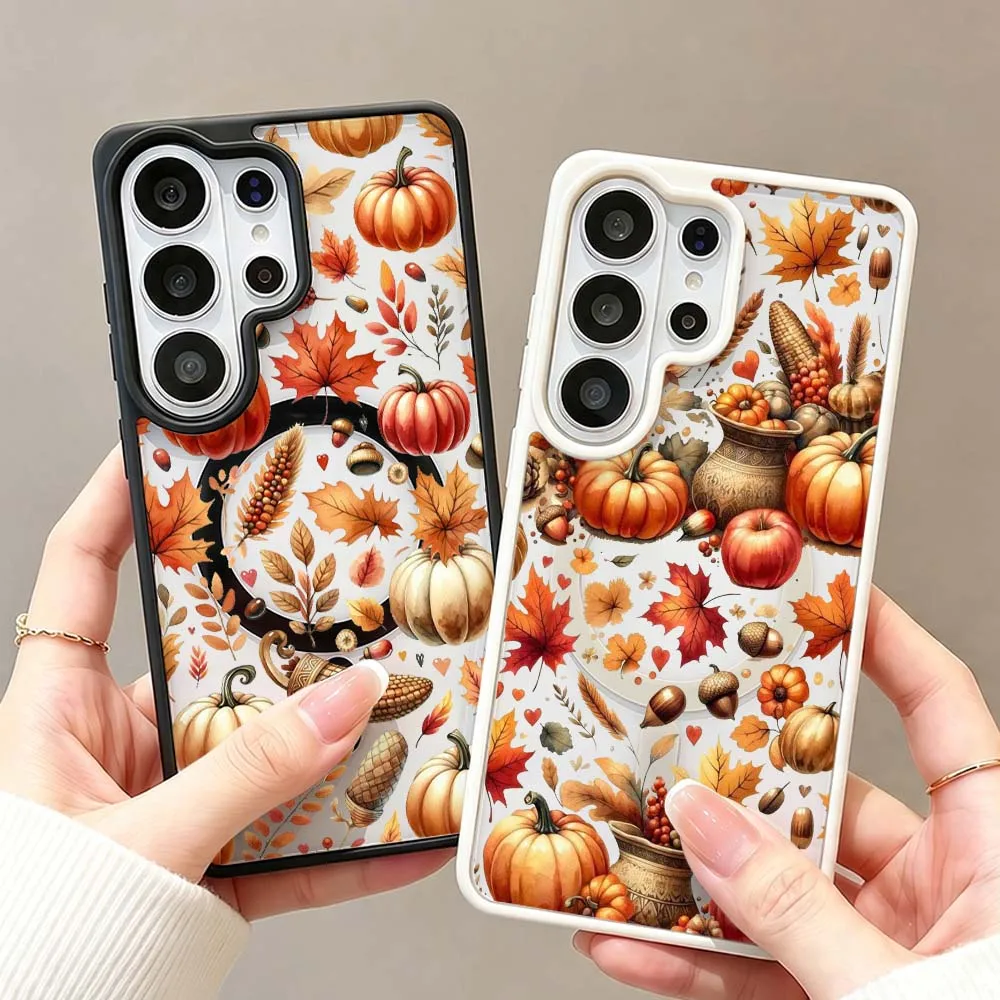 Autumn Pumpkin Pattern Phone Case For Samsung Galaxy S26 S25 S24 S23 FE Plus Ultra Wireless Charge Magnetic Magsafe Cover
