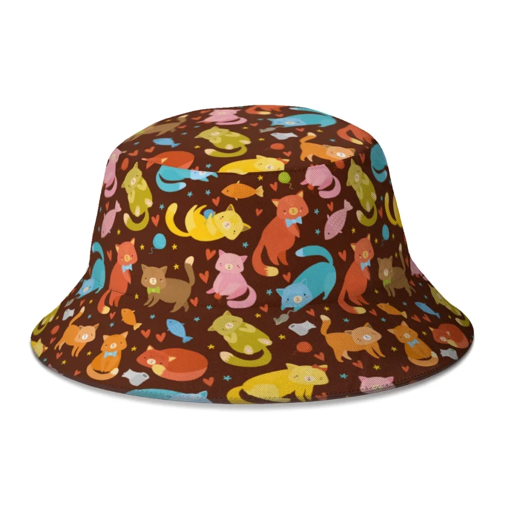 Colorful Cat Play Yarn Animal Bucket Hat For Women Men Teenager Foldable Bob Fisherman Hats Panama Cap Autumn