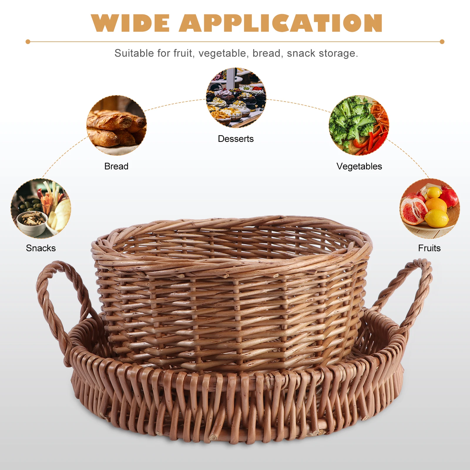 

Rattan Tray Woven Plate Fruit Snack Food Holder Kitchen Pantry Home Fruit Plate Decorative Storage Dining