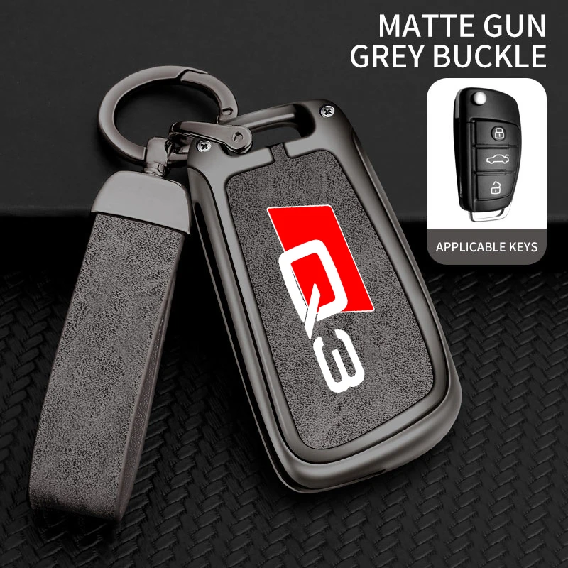 Zinc Alloy Car Key Case Cover Shell For Audi Q3 8U F3 RSQ3 Sportback 2013 2019 2021 Sline Custom LOGO Keychain Auto Accessories