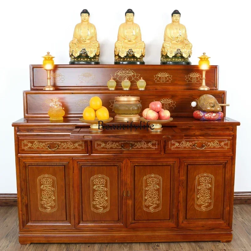 

LJYLXSolid Wood Altar Buddha Shrine Household Tibetan Furniture Buddha Worship Three Layers Buddha Cabinet