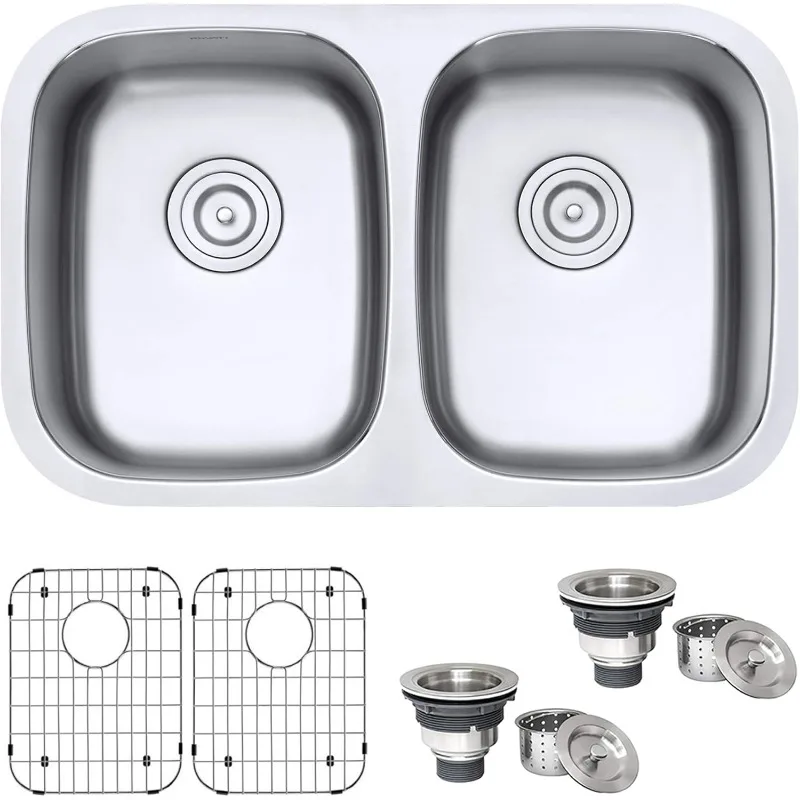 Ruvati 29-inch Undermount 50/50 Double Bowl 16 Gauge Stainless Steel Kitchen Sink - RVM4301