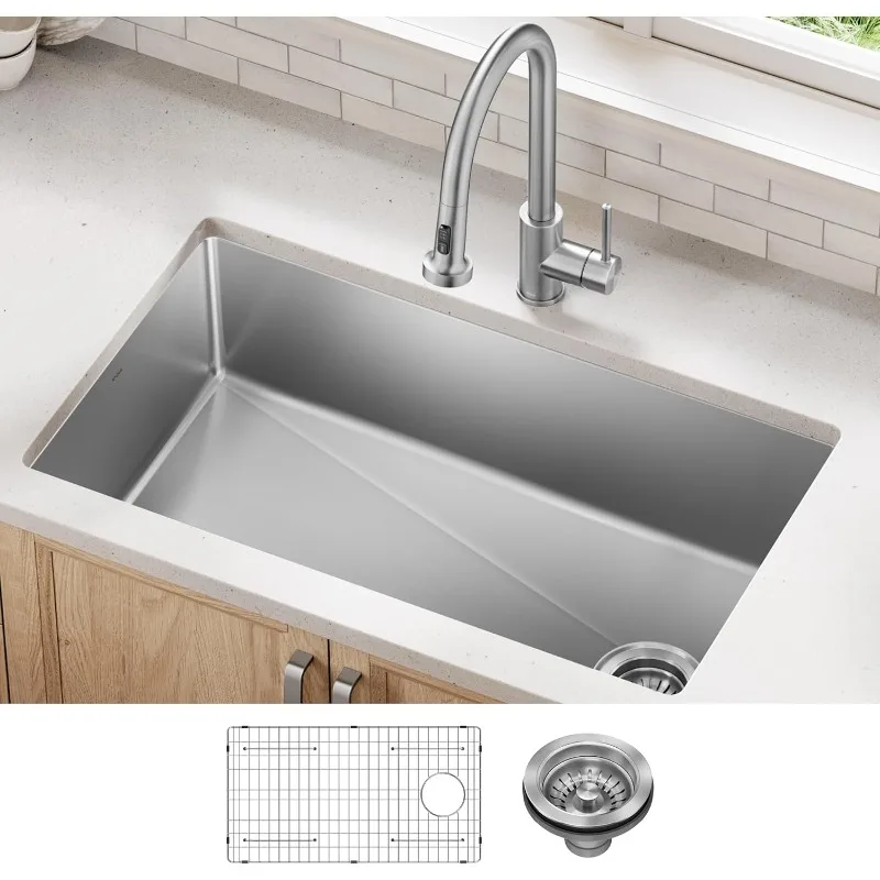 KRAUS Fairlane 33-inch Undermount Single Bowl 18-Gauge Stainless Steel Kitchen Sink, KHU640-33