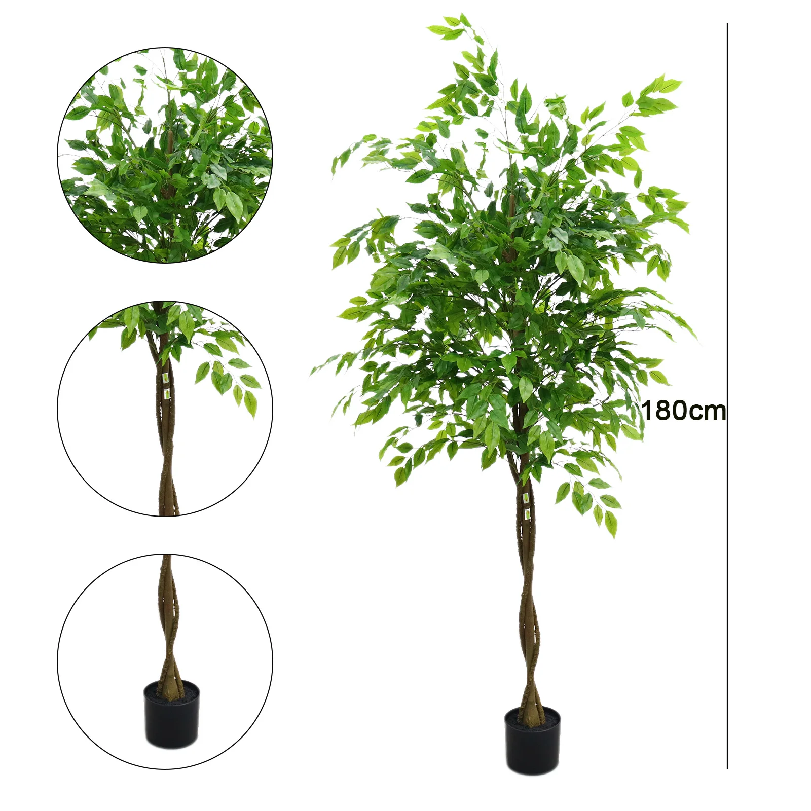 Artificial Ficus Tree, Tall Fake Potted Ficus Tree With Planter, Realistic Texture Potted Faux Ficus Tree For Foyer Porch Decor