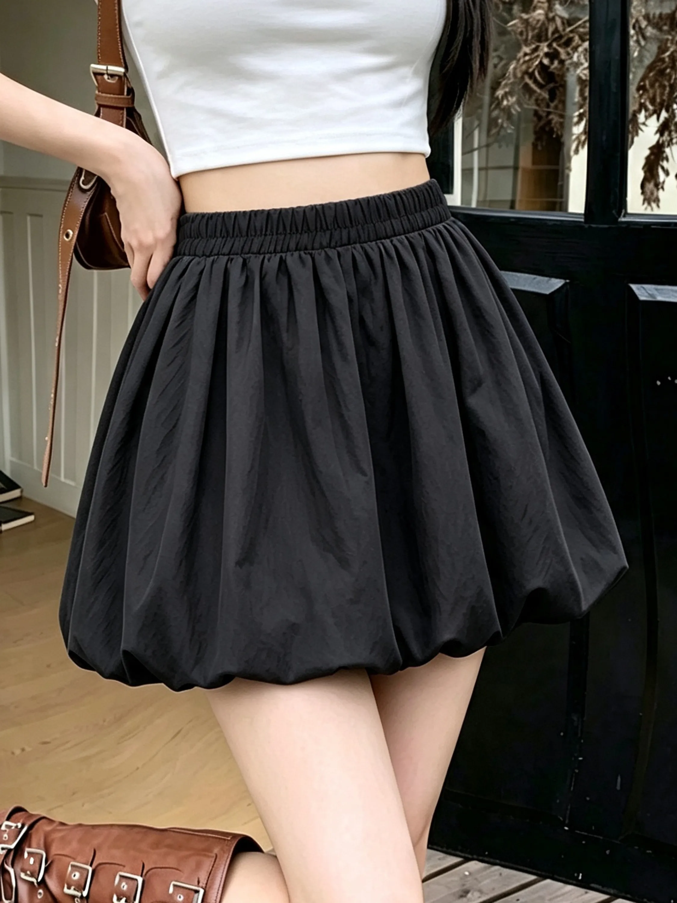 Puffy Pleated Flower Bud Skirt Women's Summer Small Size Outdoor High Waist Slimming A-Line Short Skirt Korean Style