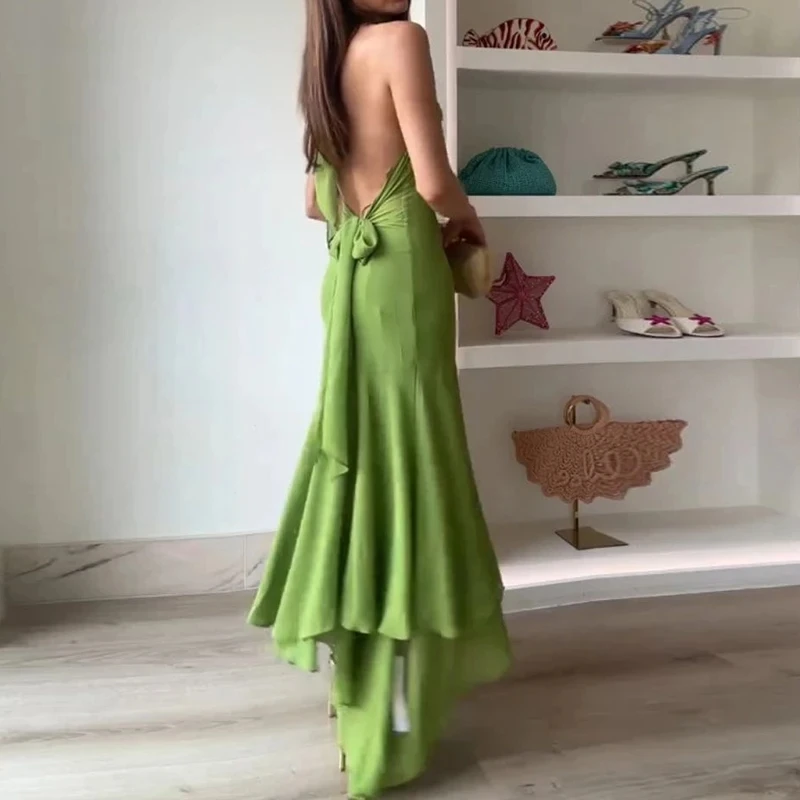 

Summer New Simple Sleeveless Slim Dress Sexy Hollow Out Backless Commute Dress Elegant Lady Solid Color Evening Party Dresses