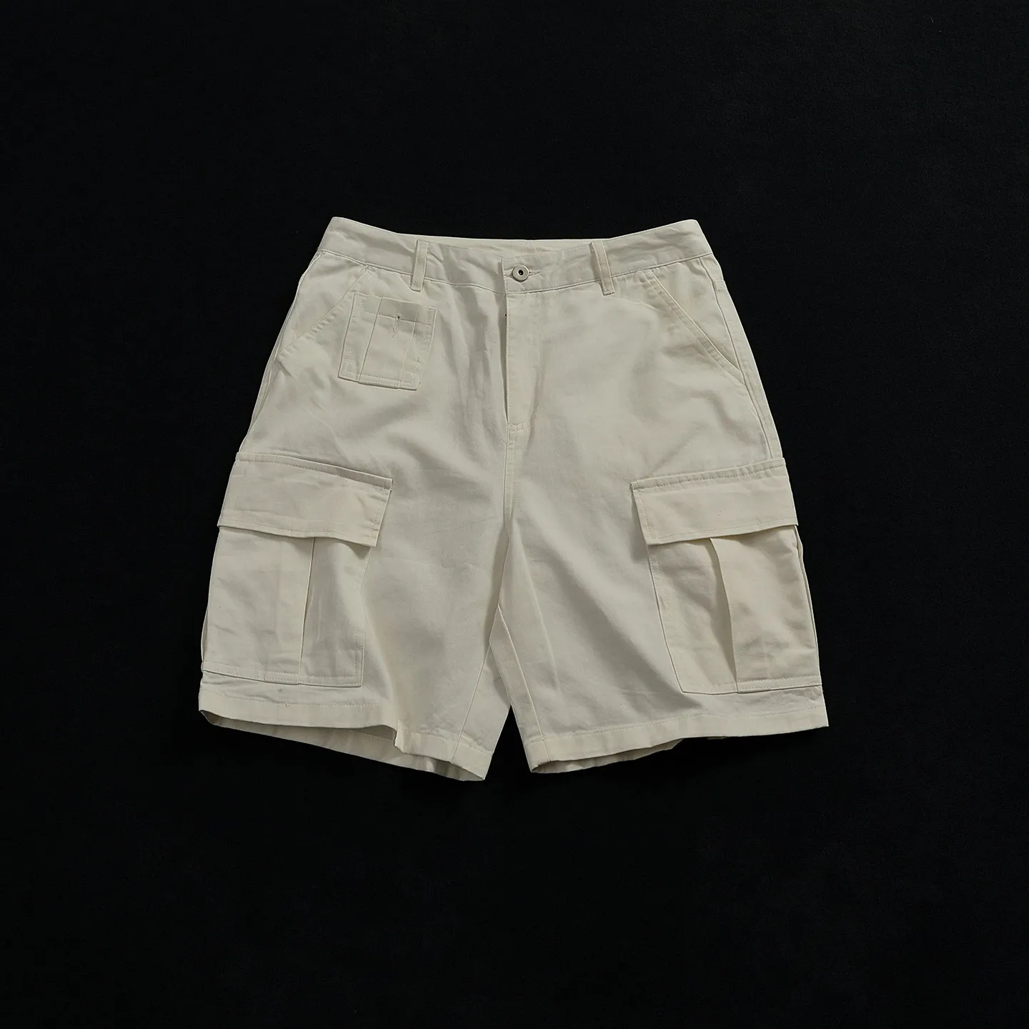 

Summer New American Retro Woven Twill Casual Shorts Men's 100% Cotton Multiple Pockets Washed Youth Sports Knee Length Pants