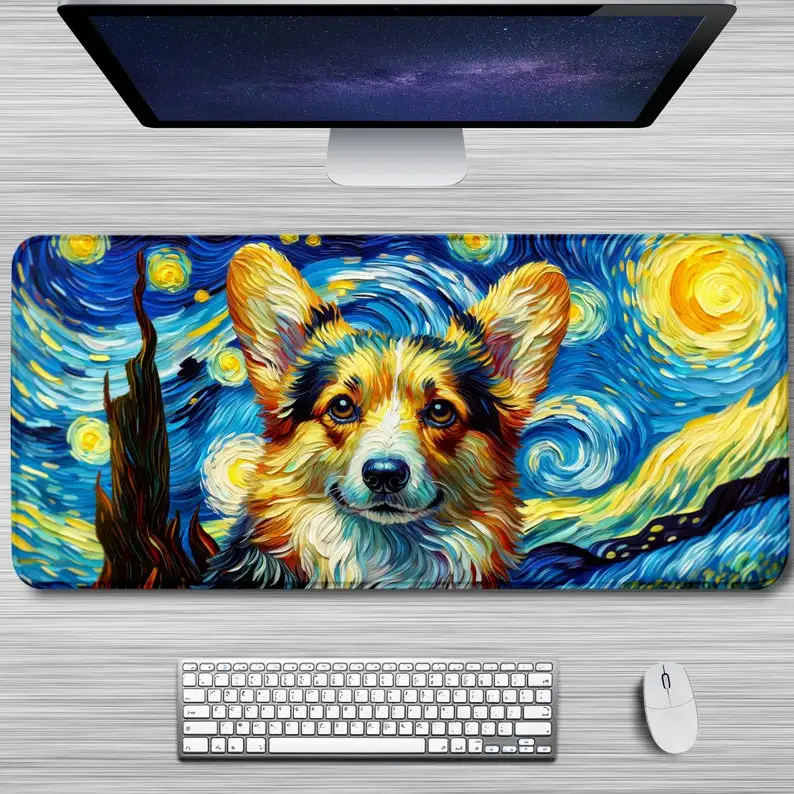 XXL Big Dog Mouse Mat Van Gogh Art Inspired Desk Pad Artistic Desk Mats Art Large Mousepad for Home Office Keyboard Pad Non-Slip