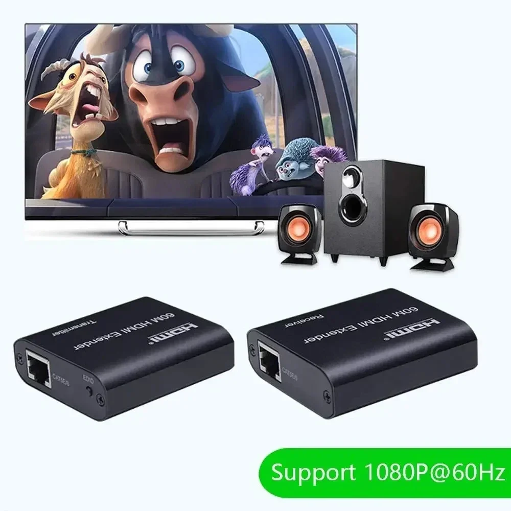60 متر HDMI موسع عبر Cat5e/6 كابل 1080P HDMI إلى RJ45 إيثرنت موسع جهاز ريسيفر استقبال وإرسال عدة للكمبيوتر DVD شاشة التلفزيون المحمول