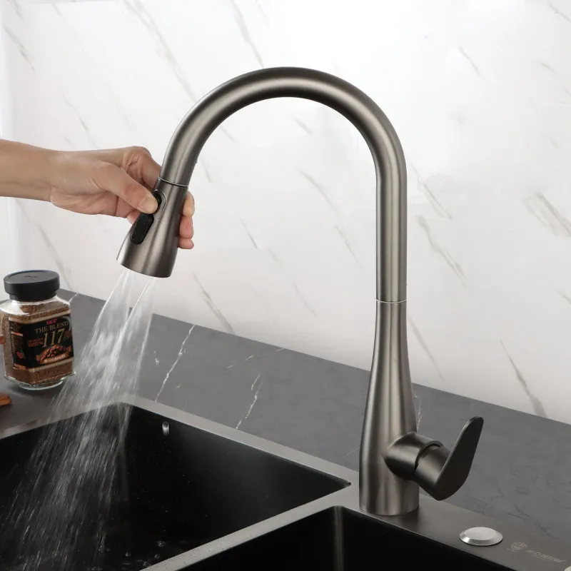 Pull Out Kitchen Faucet Gray Sink Mixer Tap 360 degree Rotation Kitchen Mixer Taps Kitchen Tap No Lead 304 SUS Material