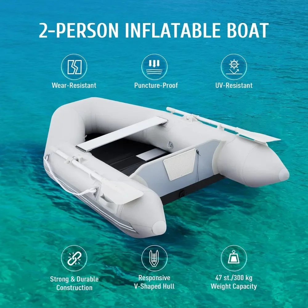 

Inflatable Boats, with Aluminium Alloy Floor, 2 Person Portable Boat Raft, Tender Fishing Dinghy Boat Paddles Air Pump, Kayaking