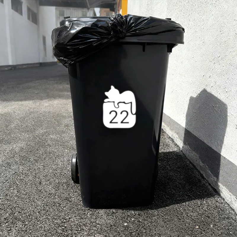 1PC 18x23CM Custom House Number Cute Cat-Themed Trash Can Sticker Waterproof Vinyl Decals Self-Adhesive Universal image 4