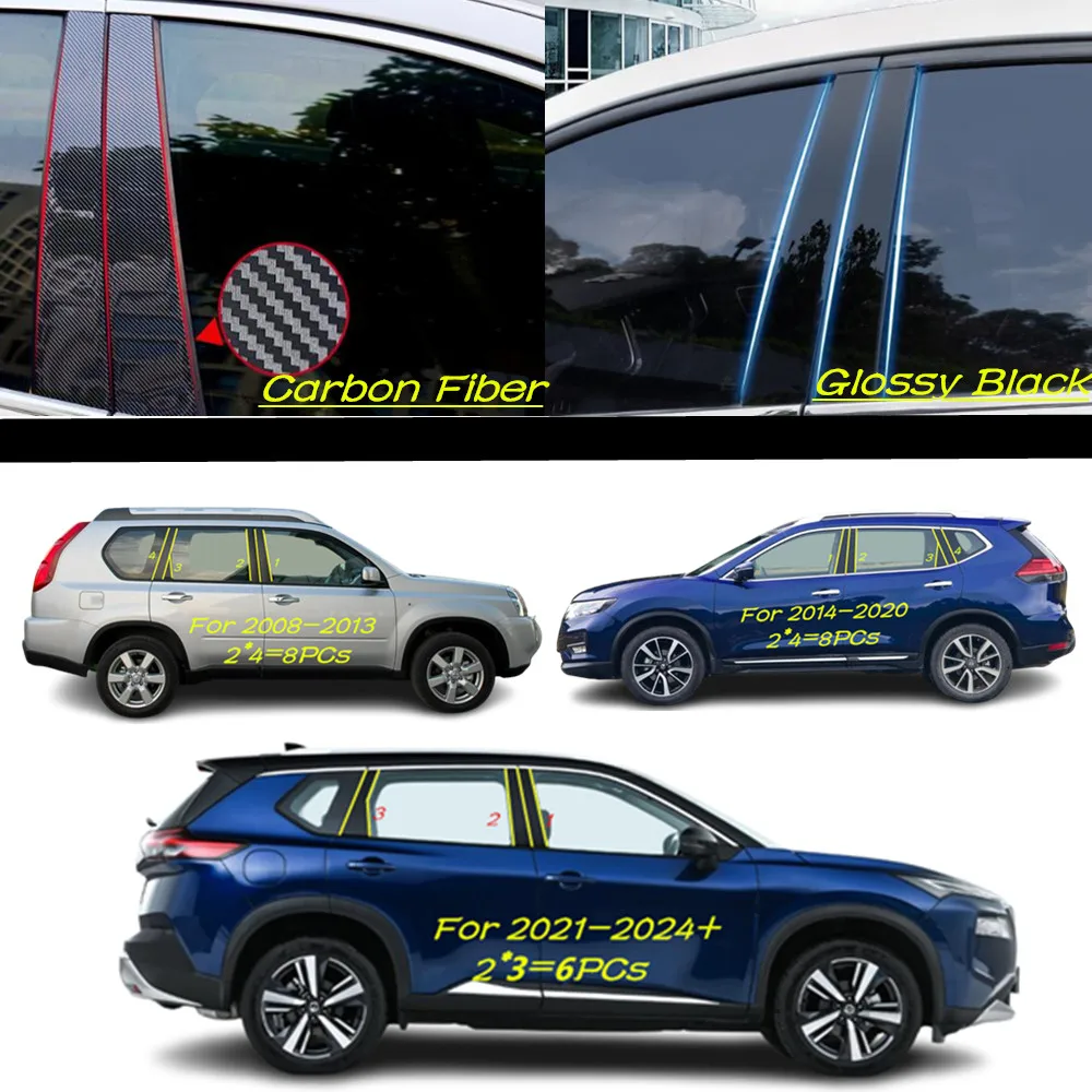 

PC Material Pillar Post Cover Door Trim Window Molding Sticker Accessories For Nissan X-Trail XTrail T31 T32/Rogue 2008-2024
