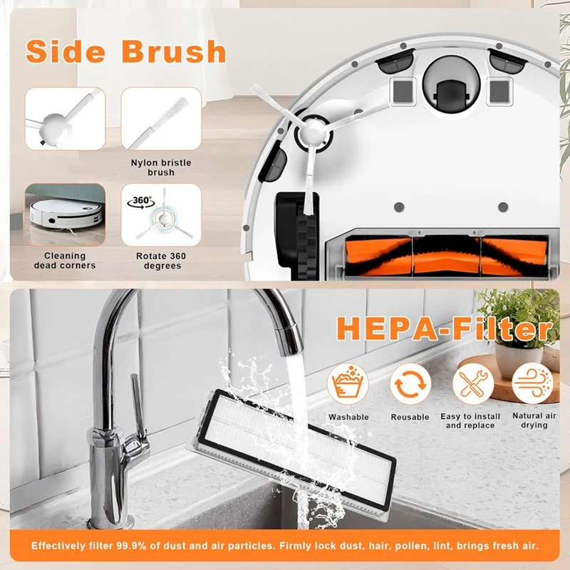 ABNO-For Xiaomi X20 + جهاز آلي لتنظيف الأتربة فرشاة جانبية رئيسية فلتر Hepa ممسحة أكياس الغبار القماش استبدال أجزاء