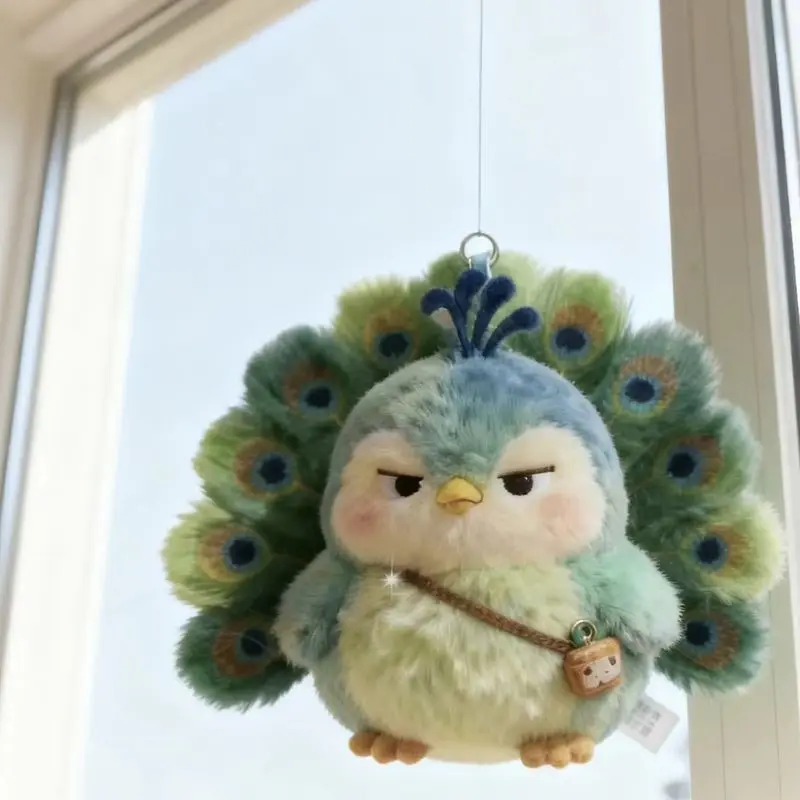 Maillard Green Peacock Plush Doll Cute Backpack Pendant with Cool Expression Stuffed Animal Toy High-Quality Gift for Friends