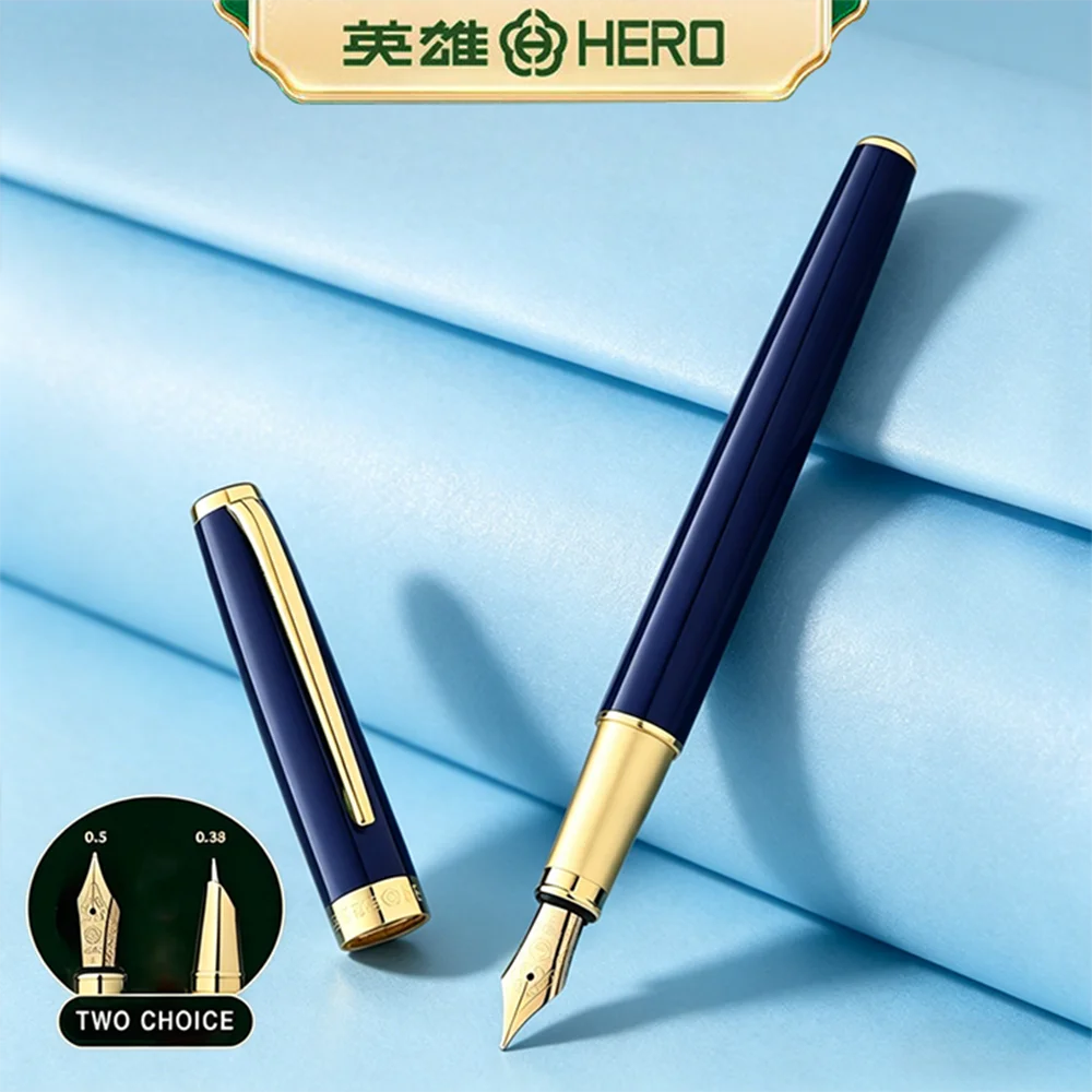 

HERO P108 Classic Metal Fountain Pen Blue 0.38mm Fine Iridium Nib Lightweight & Smooth Writing Ink Pen with 3.4mm Cartridge