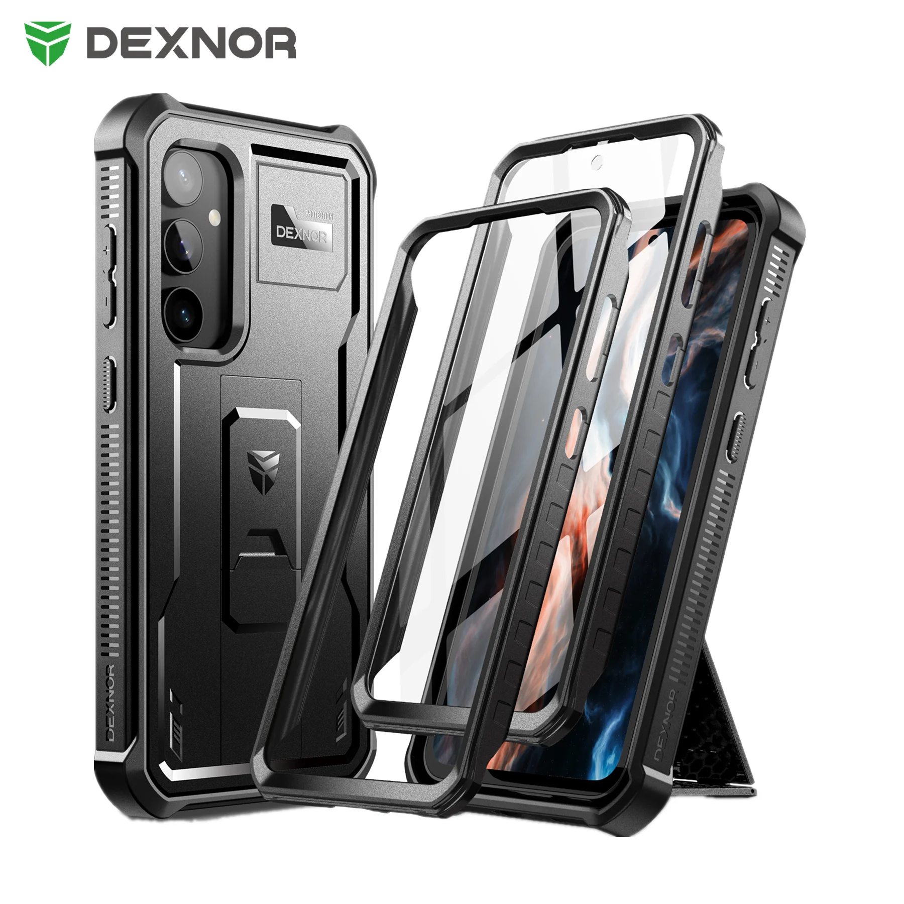 For Samsung Galaxy S23 FE 360 Full Body Bumper Military Grade Armor Shockproof Shell Case Bracket with Built in Screen Protector