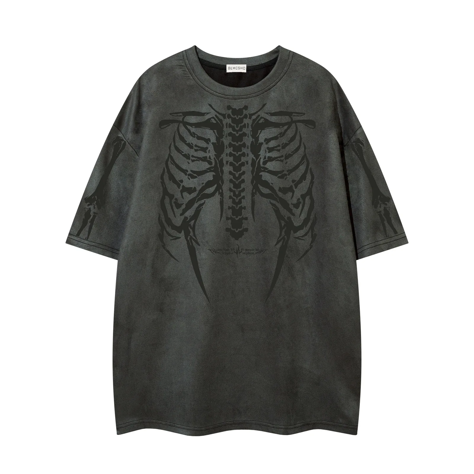 TIFICY Casual Tees Retro High Street Skeleton Printed Short Sleeved T-shirt Men's Hiphop Explosion Street Loose Tshirts Top