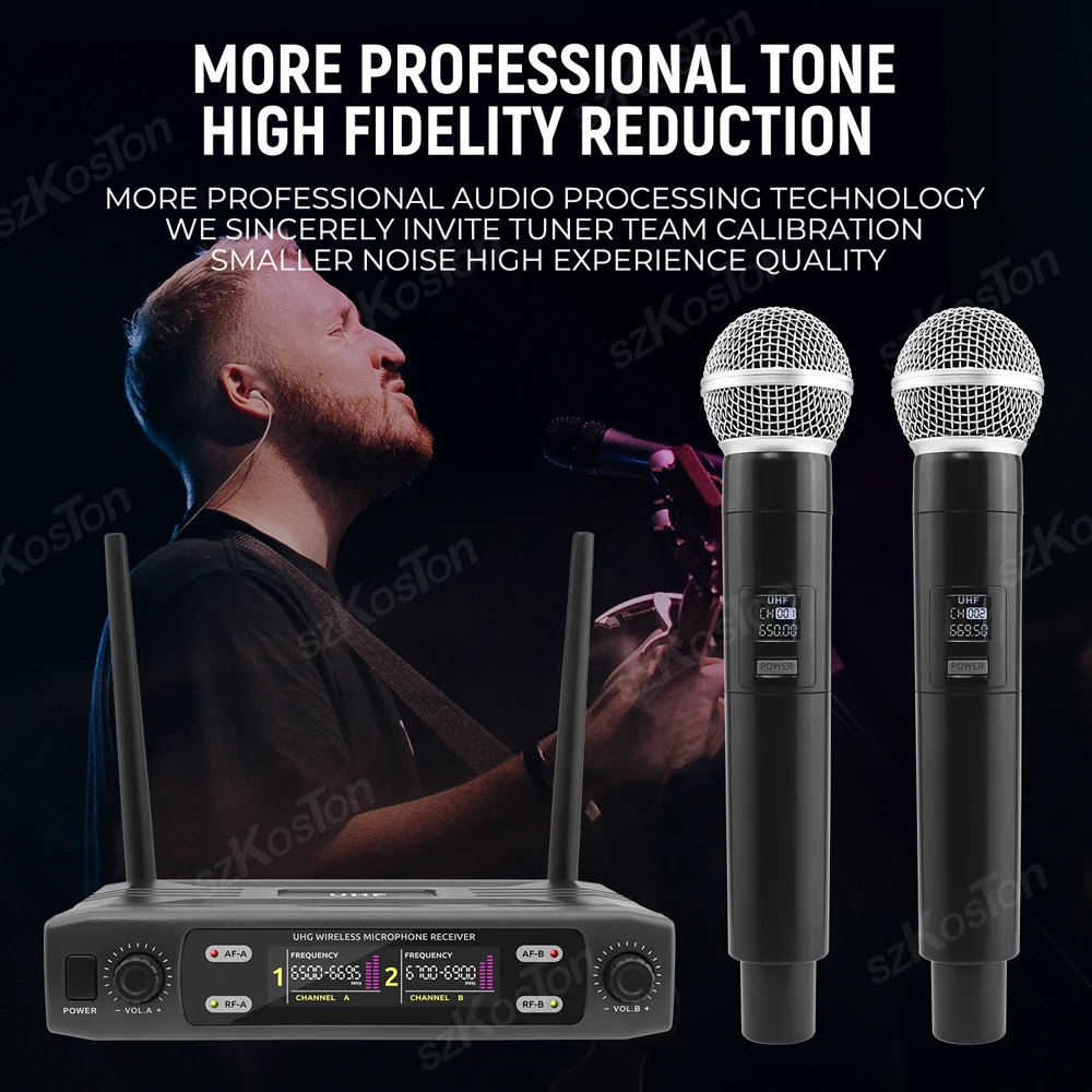 Professionelle UHF Wireless Mikrofon System Dual Kanal Handheld Karaoke Mikrofon Aufnahme Studio Party Stage Performance