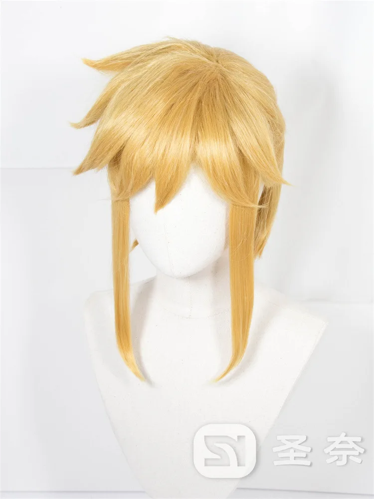 Breath of the Wild Link wig Short Golden Styled Ponytail Heat Resistant Hair Cosplay Costume Wig + Free Wig Cap