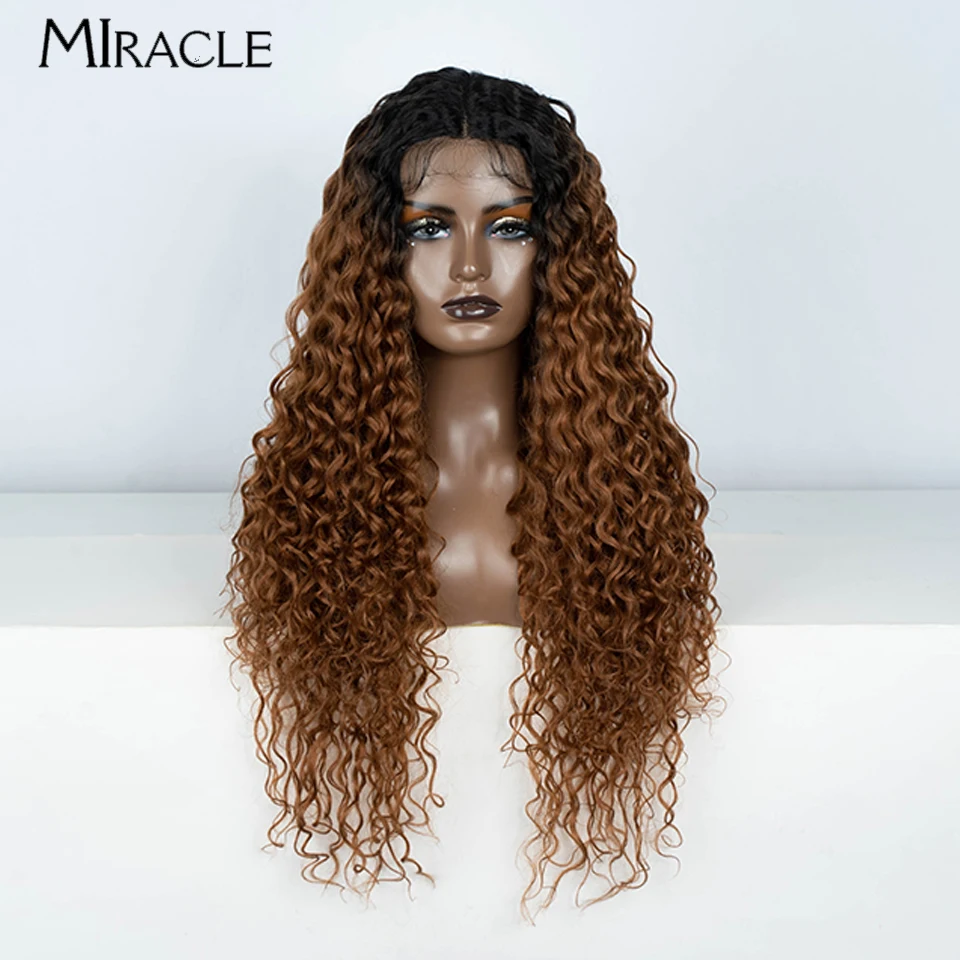 

MIRACLE Curly Wig Brown Synthetic Lace Front Wigs for Women 30Inch Water Wave Cosplay Wig Heat Resistant Long Wavy Fake Hair