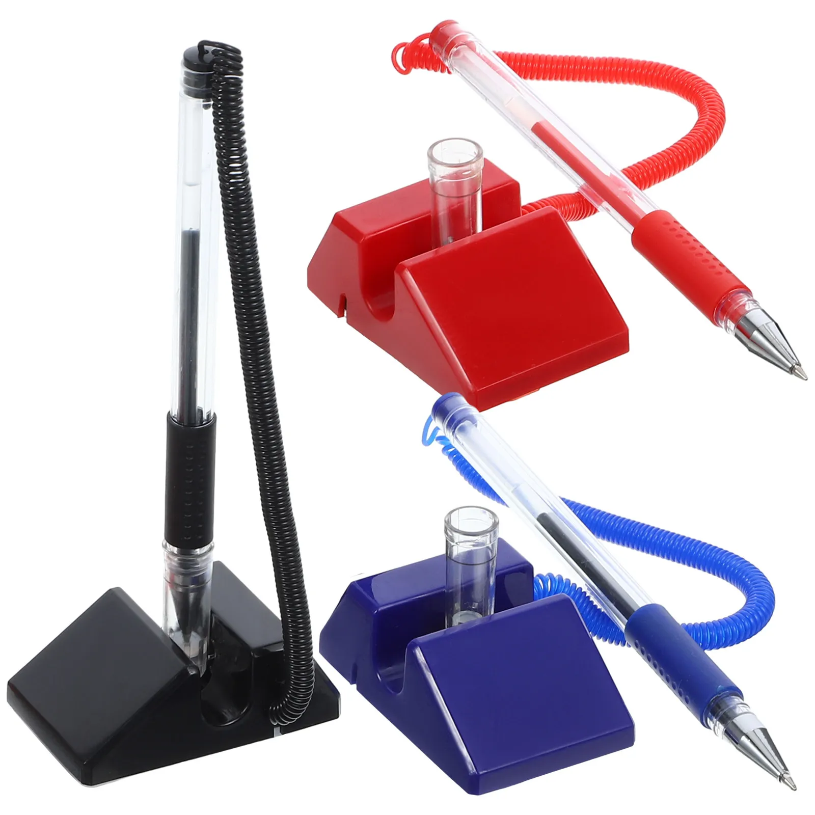 

3Pcs Counter Pen with Stand and Security Chain Comfortable Grip Gel Ink Pen for Reception Desk Bank Retail Office Hotel Lobby