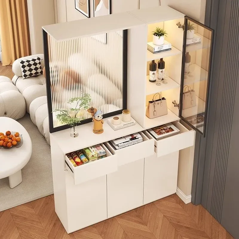 Luxury Wooden Entrance Cabinet with Screen Partition Shelf for Living Room Main Door Shoe Storage High End Shelter Furniture