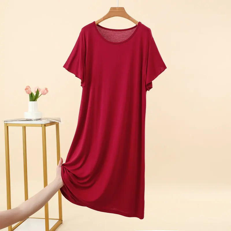 Modal Casual Loose Dress Plus size Summer women's homewear sleepdress Lightweight Nightgown Comfort Loungewear