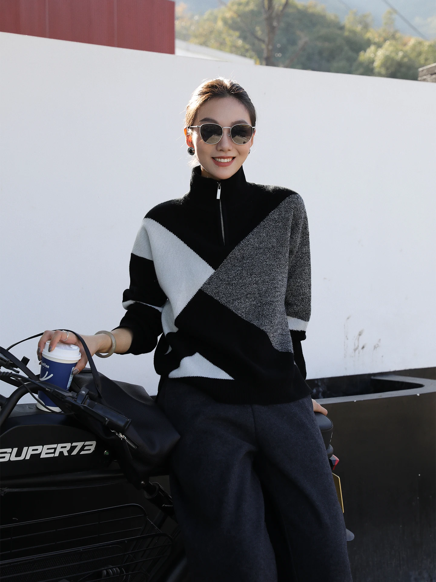 

Color Blo Woolen Sweater f Zip Long Sve Women's Sle Casual Loose Fit Warmth Winter Faion Knitted Top for Ladies