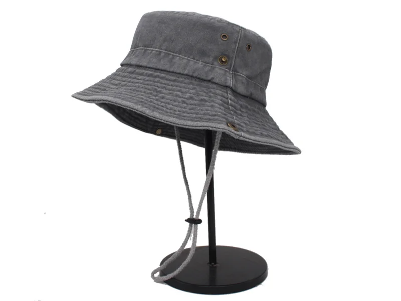 Breitkrempiger Bucket Hat für Damen und Herren, aus gewaschener, einfarbiger Baumwolle, ideal als Sonnenhut für den Außenbereich, als Reisehut oder als flacher Hut für Angeln, Wandern, Strand und Sport. – Detail 10