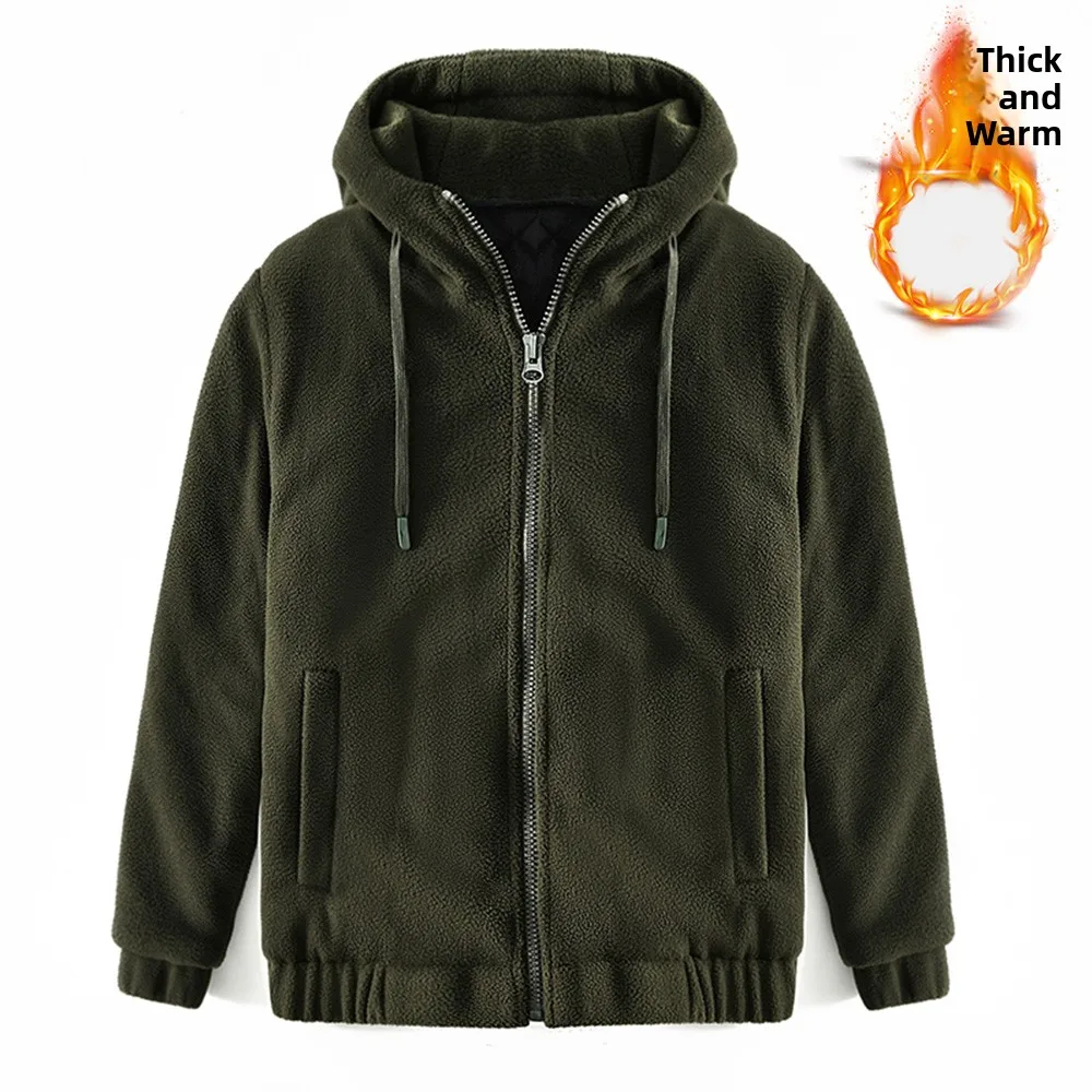 

Bla Hooded Lamb Velvet Jaet Men's Thiened Warm Zipper Cardigan Winter Fluffy Comfortable Casual Top Faion Urban Sle...