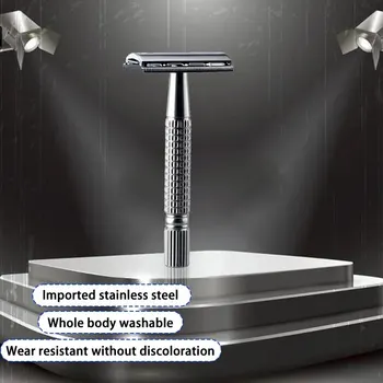 Ręczna maszynka do golenia dla mężczyzn uchwyt na golarkę ręcznie metalowa golarka z ostrzem dwuwarstwowa głowica tnąca bez uszkodzeń skóry