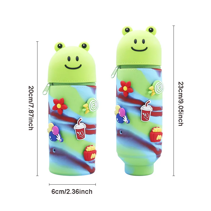Cartoon telescopic pen holder foldable stationery bag cute animal silicone pencil box standing pencil case
