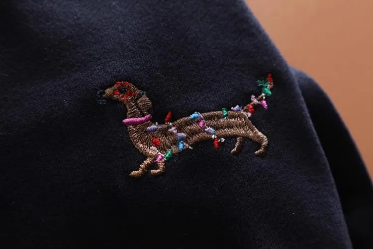 Embroidered Dachshund Round Neck Sweatshirt for Women Pure Cotton Autumn and Winter/Fren Embidered Dachshund Round Neck Sweatshirt for Women Pure Cotton Autumn and Winter