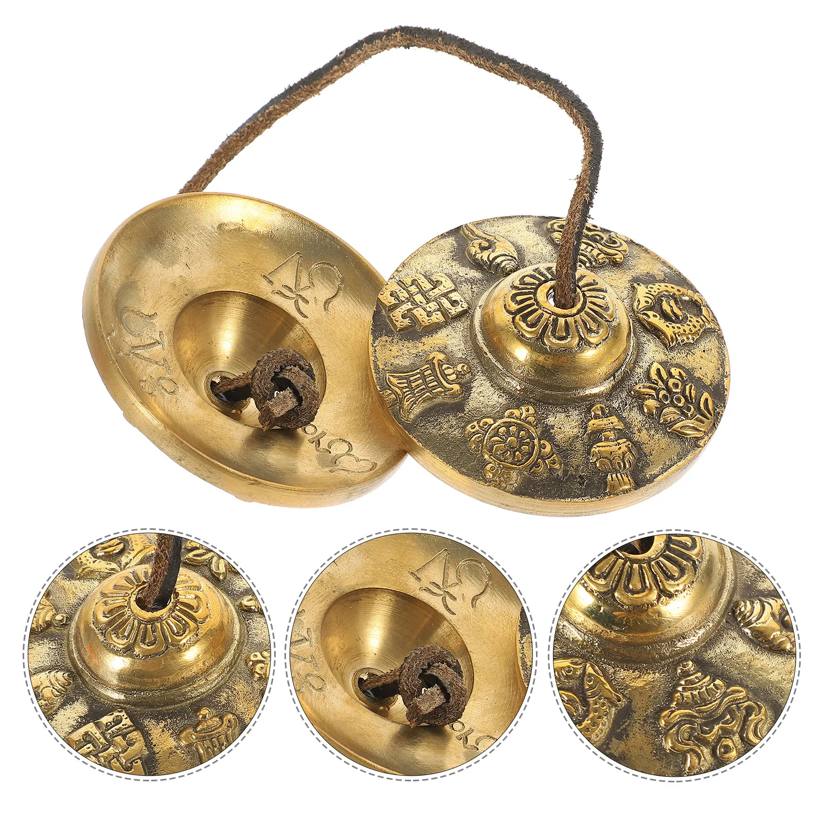 Copper Tibetan Bell on String Hand Crash Cymbal Easy to Play Thick Design for Yoga Meditation Relaxation Spiritual Practice