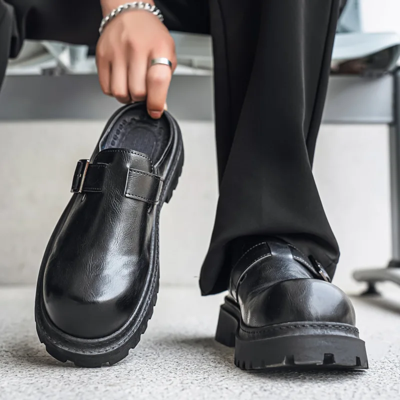 Bolsa masculina cabeça plataforma chinelos tendência seleção de qualidade couro sola grossa dos homens sapatos casuais fora chinelos zapatillas hombre