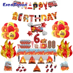 12 Inch Firefighter Themed Party Balloons Firetruck Happy Birthday Banner Kids Party Cutlery Honeycomb Baby Shower Decoration