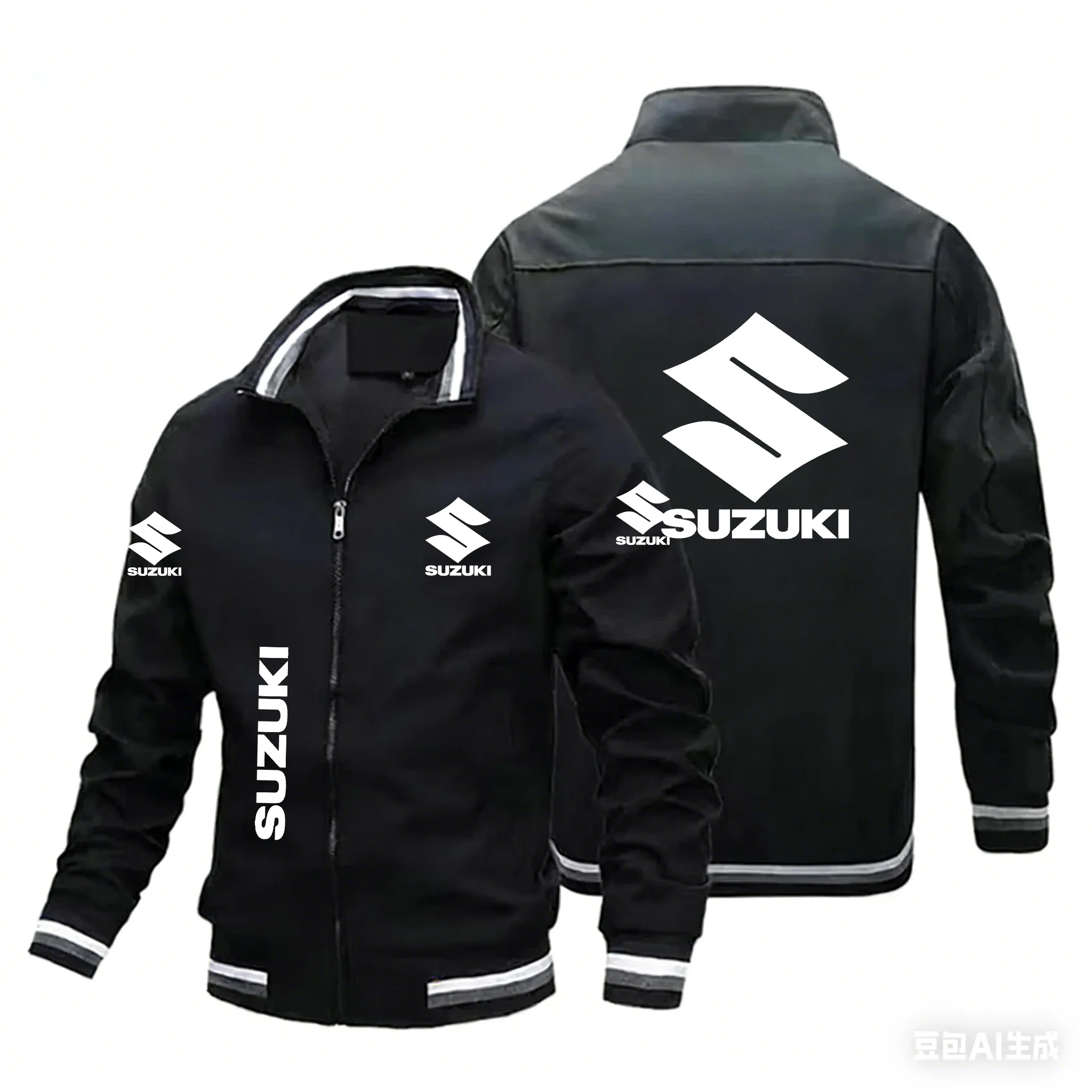 

2026 Popular Suzuki SUZUKI Motorcycle-style Stand-up Collar Jacket, Multi-logo Printed Motorcycle Riding Casual Fashion Men's Co