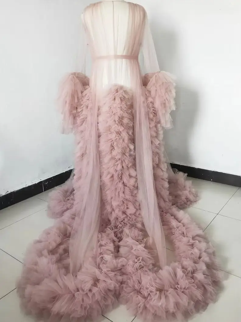 Robe de bal transparente à manches longues bouffantes pour femmes enceintes, tenue de bal à volants, à plusieurs niveaux, à la mode