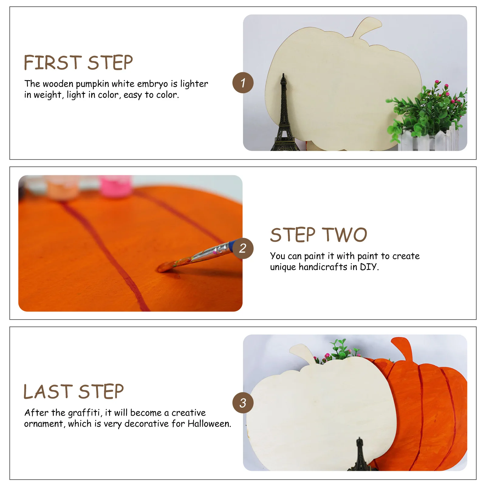 

3Pcs Wooden Pumpkin Cutouts White Embrys for Halloween Kids Creative DIY Painting Unfinished Wood Slice Lightweight Decorative