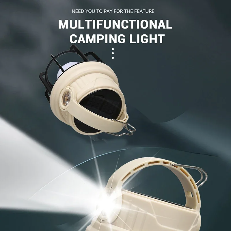 Multifunctional LED Solar Camping Lamp USB Rechargeable flashlight Lantern Outdoor Portable Power Source with Side Lamp Hooks